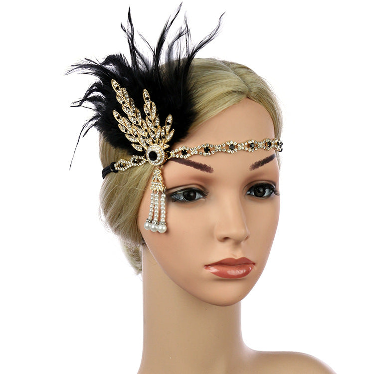 1920s Retro Headband Exaggerated Feather Headband Halloween Banquet Ball Accessories Wedding Headwear Hair Accessories