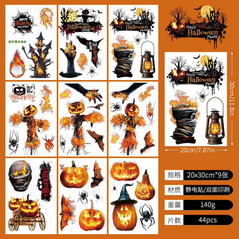 Halloween Window Decoration Paper Haunted House Pumpkin Ghost Bat Static Glass Window Sticker Halloween Party Window Sticker