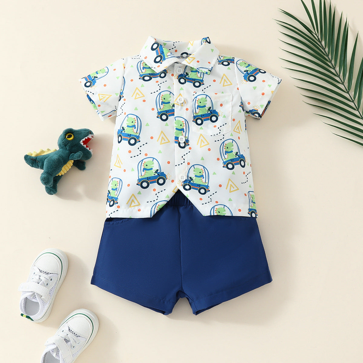 Children's clothing 2024 summer new style baby boy shirt dress cartoon cute top solid color shorts two-piece suit