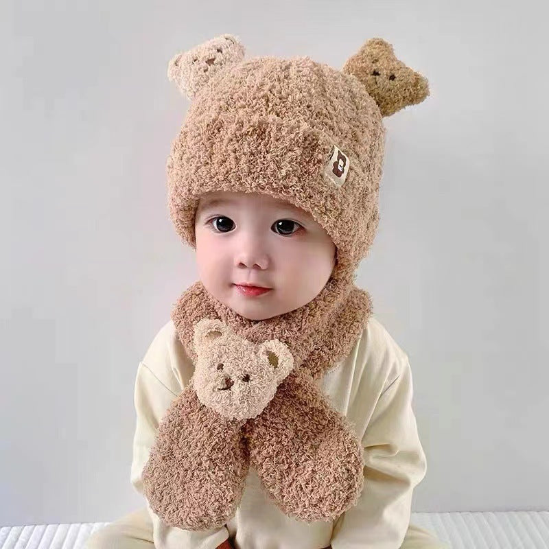 Autumn and winter children's hat baby same style beige series boys and girls windproof ear protection warm knitted cartoon ear warmer