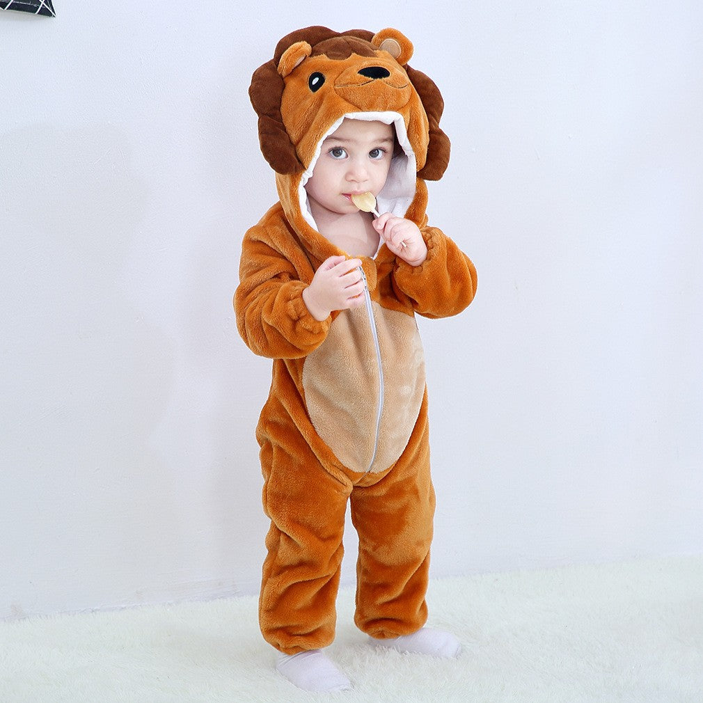 Male and female baby cartoon animal hat jumpsuit cross-border children's clothing cute ears flannel warm sleeping clothes