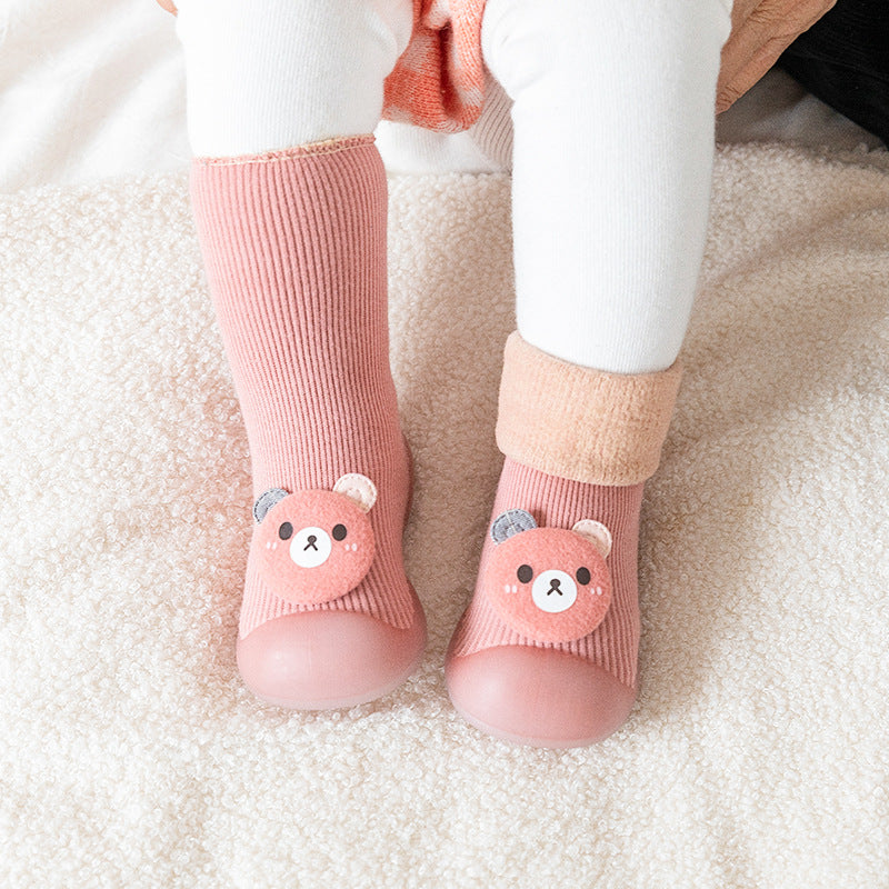 Floor socks children's autumn and winter plus velvet baby toddler shoes soft bottom indoor baby socks shoes non-slip boys and girls shoes and socks