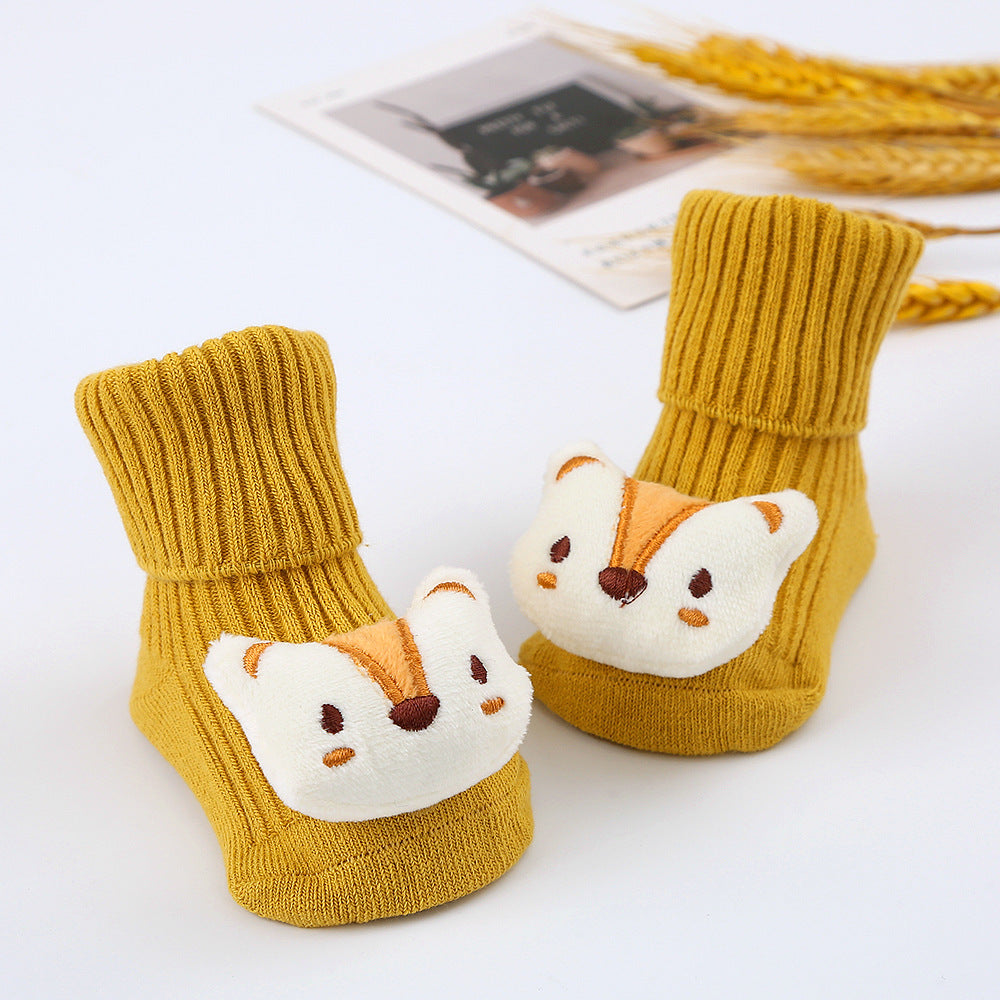 2023 new double needle cute cartoon doll socks baby mid-tube socks children's glue floor socks non-slip INS