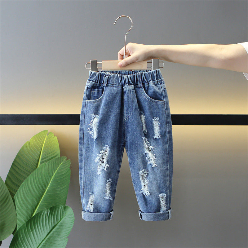Boys jeans spring and autumn children's clothing 2024 new style children's street style handsome spring baby pants trendy cool