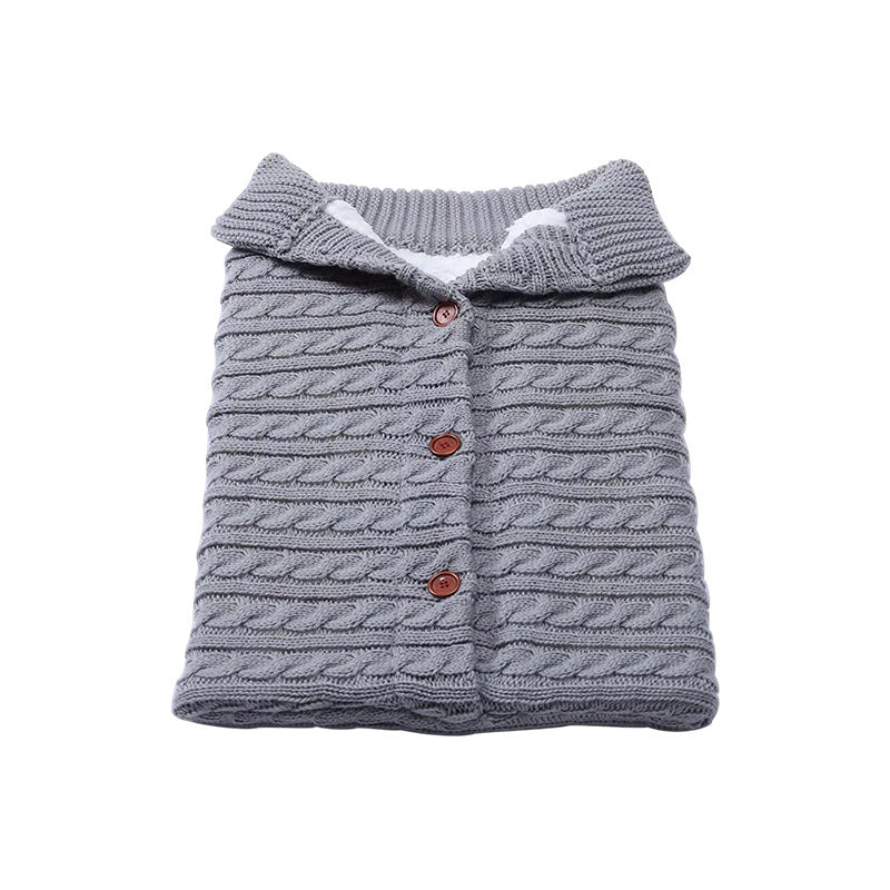 Autumn and winter baby stroller sleeping bag European and American new button sleeping bag baby wool knitted plus velvet thick warm sleeping bag