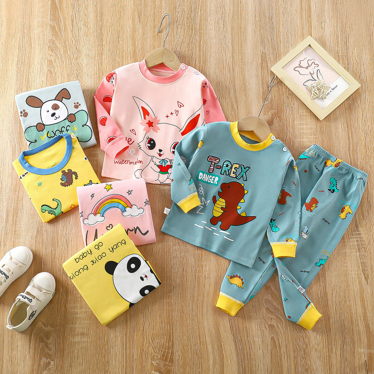 Children's underwear set cotton pajamas girls baby long johns cotton boys home clothes children's clothing wholesale