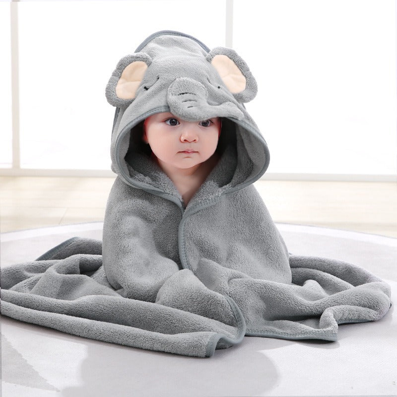 Children's bath towel baby blanket coral fleece embroidered cartoon hooded anti-kick cloak coral fleece baby cloak bath towel