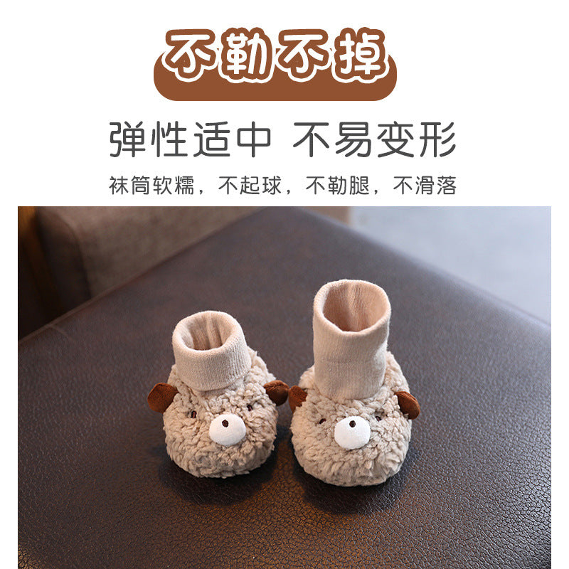Autumn and winter infant shoes plus velvet 0-1 year old baby soft sole non-falling cotton shoes keep warm newborn full moon shoes and socks