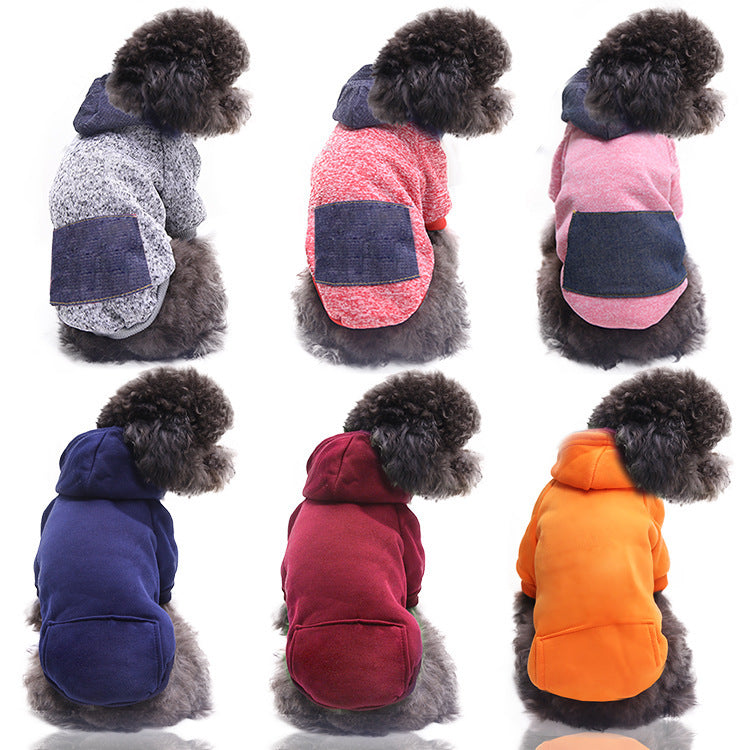 Autumn and winter sweater denim pocket two-legged clothes sports wind pet clothes dogs cats pet clothes supplies
