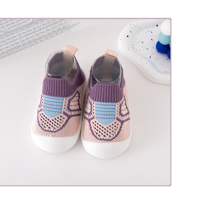 Children's new toddler shoes hot style spring and autumn casual all-match baby sneakers soft sole slip-on Korean version of flying woven women's shoes