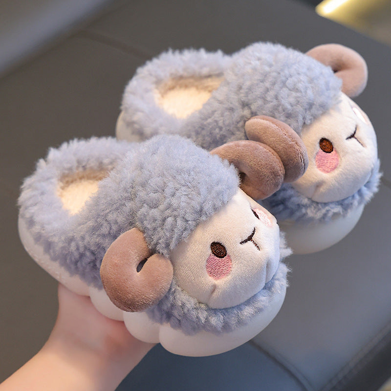 Children's cotton slippers autumn and winter 2023 new boys and girls indoor heels home warm baby fur slippers