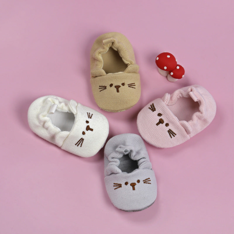 Spring and Autumn Style Cartoon 0-1 Year Old Baby Learning Shoes Knitted Wool Shoes Non-slip Soft Sole Newborn Baby Shoes