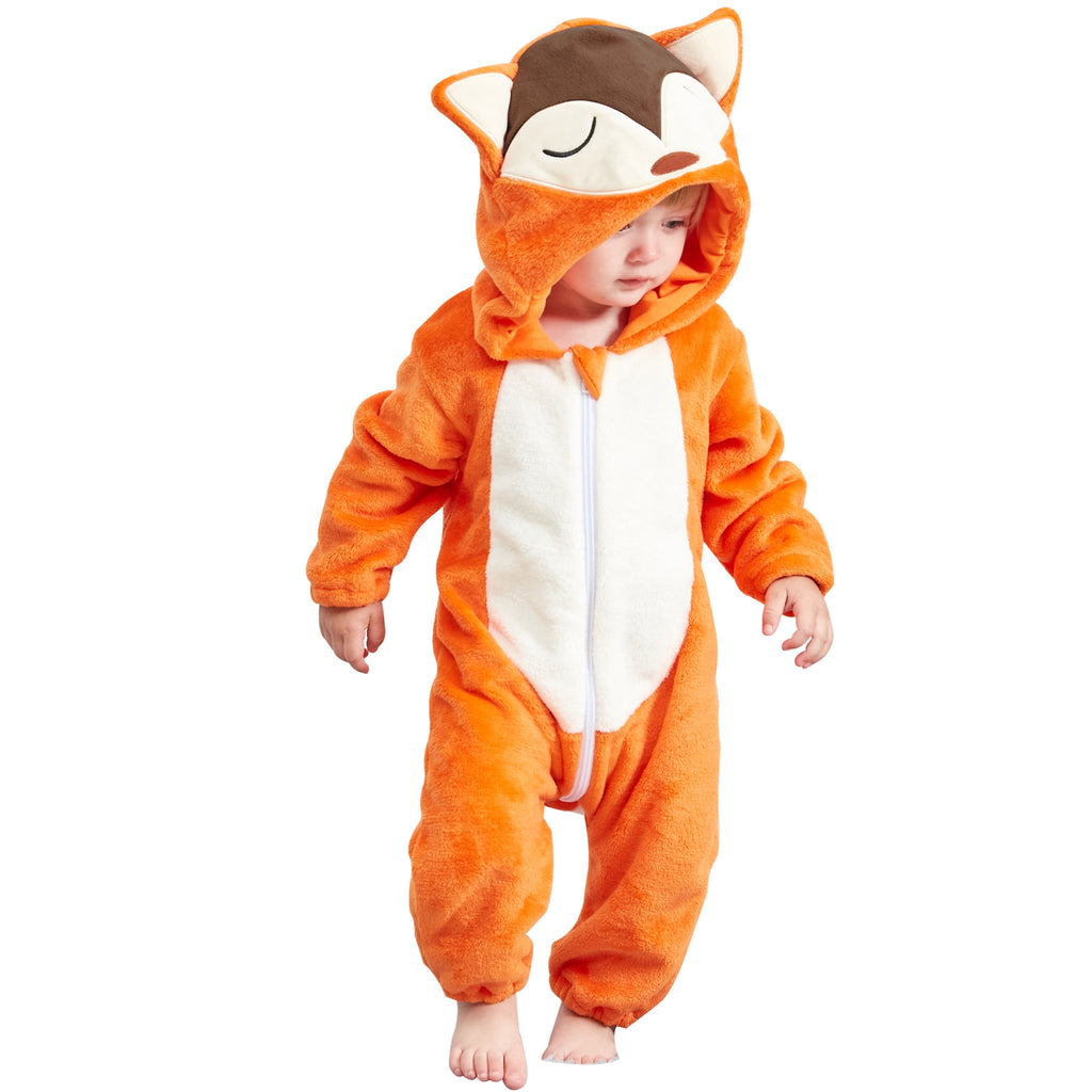 MICHLEY children's animal jumpsuit baby fox shape jumpsuit cross-border high-quality flannel crawling suit