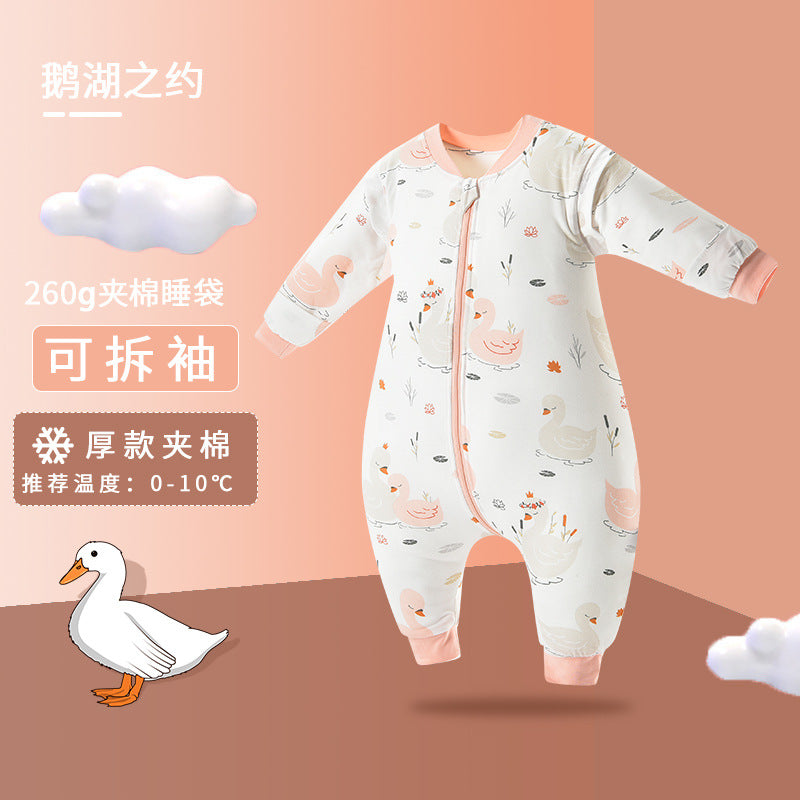 Bazaitu cross-border infant baby anti-kicking blanket pure cotton anti-startle thickened autumn and winter children's split-leg sleeping bag