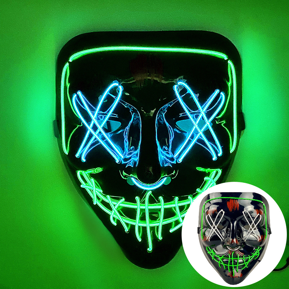 Amazon EL cold light Halloween mask LED luminous black V-shaped mask ghost dance cold light mask in stock