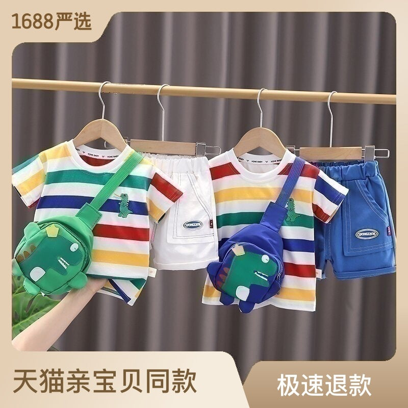 Boys' summer suit, stylish boy, handsome and fashionable two-piece set of children's clothing, baby boomer's clothing, baby's summer clothing