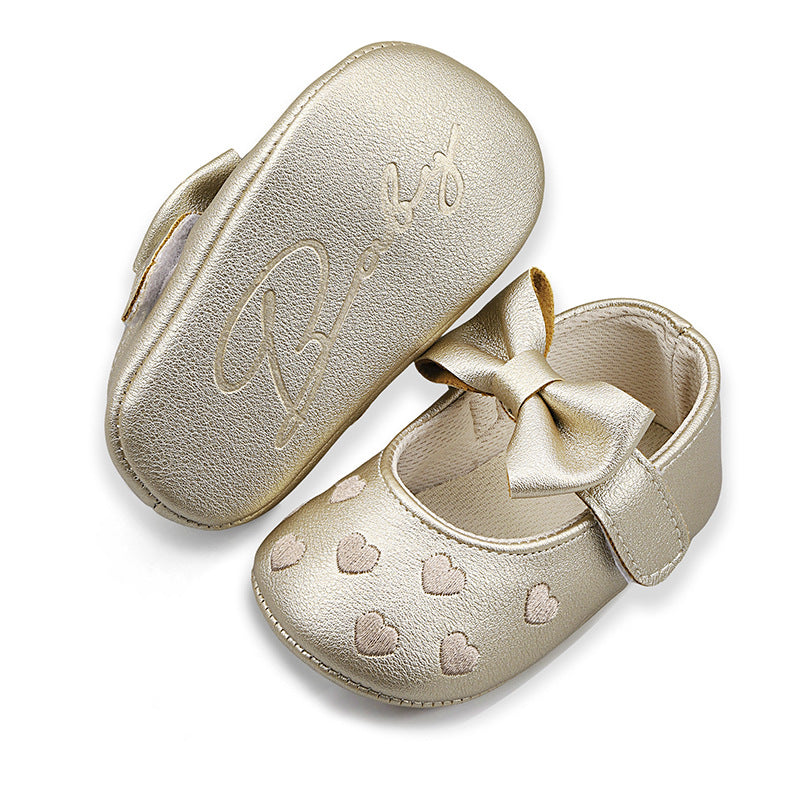 Spring and Autumn Style Embroidered Heart Bow Baby Shoes Pre-Step Shoes 0-1 Years Old Hand-Cuddle Shoes for Boys and Girls Soft Sole
