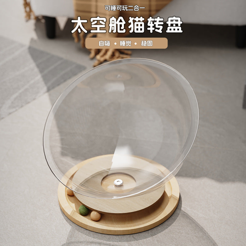 Space capsule acrylic cat bed solid wood turntable toy mint cat play sleep all-in-one pet supplies one piece dropshipping