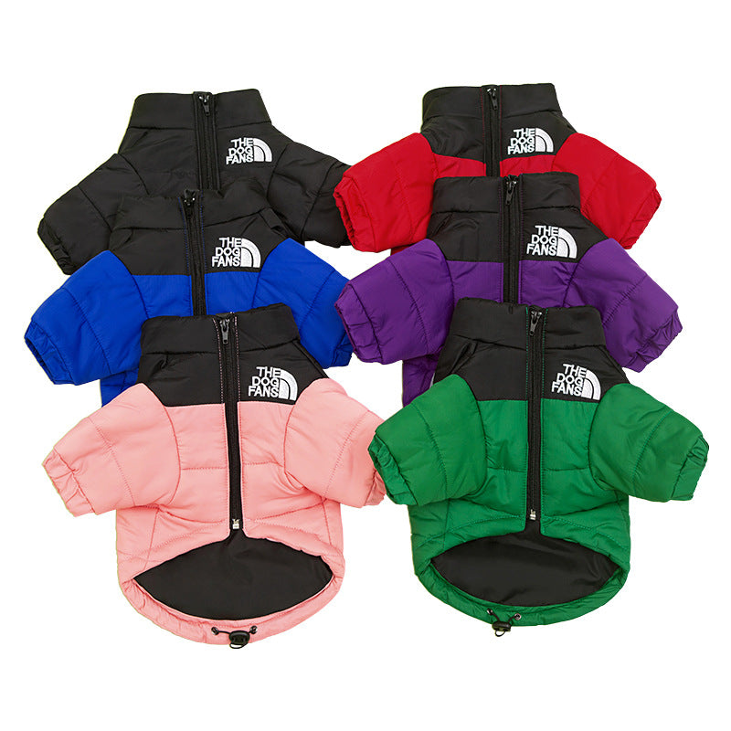 Pet clothes trendy brand dog face cotton coat windproof and rainproof dog clothes for medium and large dogs winter warm cotton coat jacket