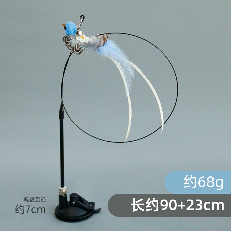 Factory spot wholesale simulation bird suction cup feather long wire long rod cat toy stick replacement head cat toy pet