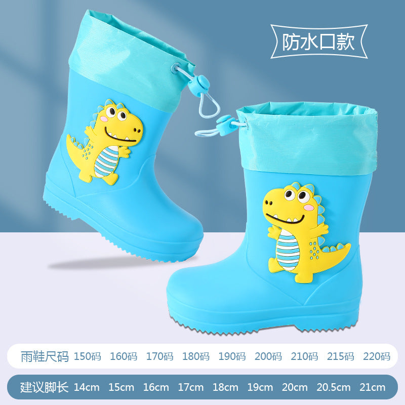 Children's rain boots kindergarten baby new style girls non-slip waterproof rain boots drawstring boy water shoes cartoon high
