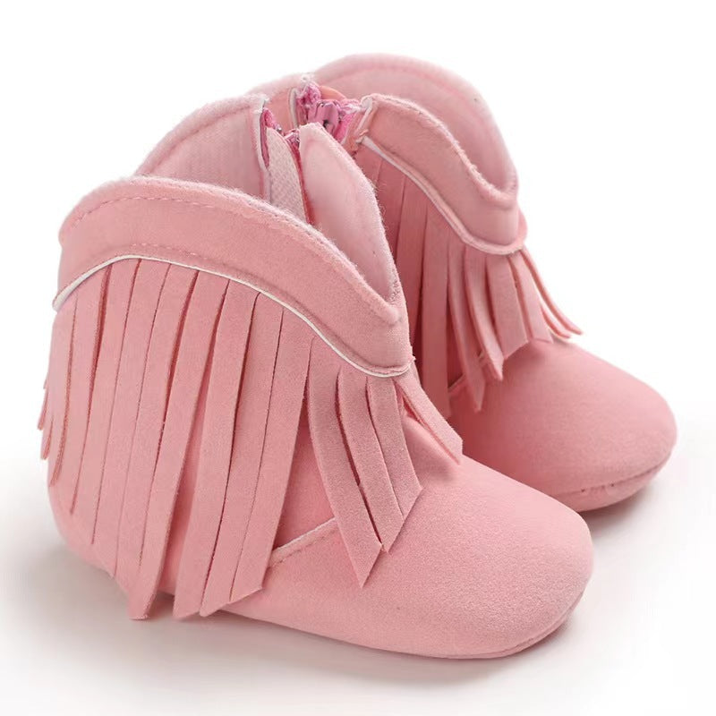 2023 Winter Baby Girls Long Tube Tassel Toddler Shoes Side Zipper Soft Sole Baby Toddler Shoes Baby Pre-Step Shoes