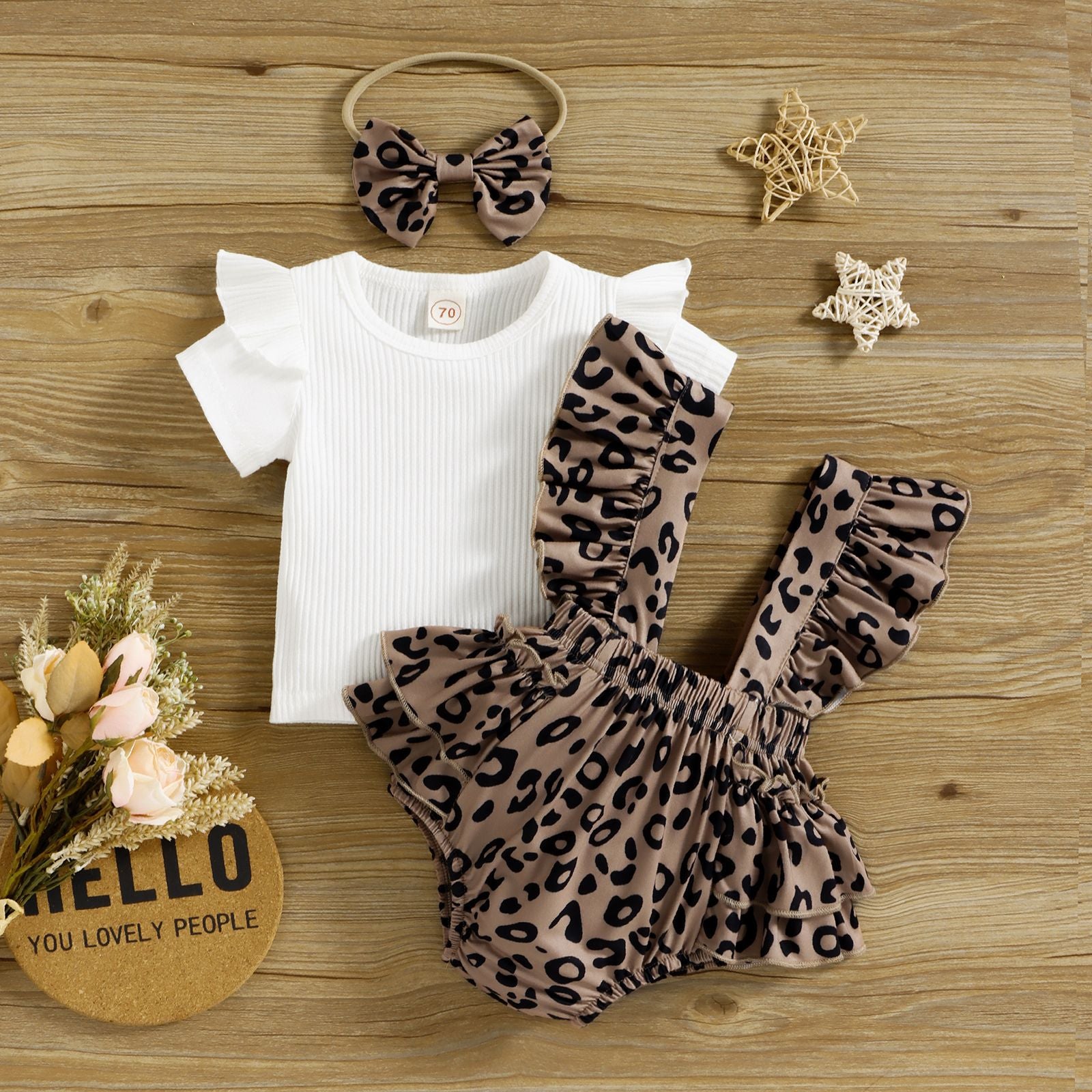 Baoxin foreign trade children's clothing European and American summer infant short-sleeved leopard print lotus leaf triangle baby romper suit