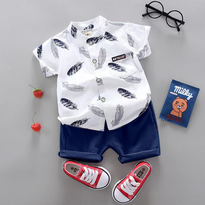 Cross-border children's clothing source manufacturers wholesale summer Korean version of thin baby suits cartoon trendy casual two-piece suits