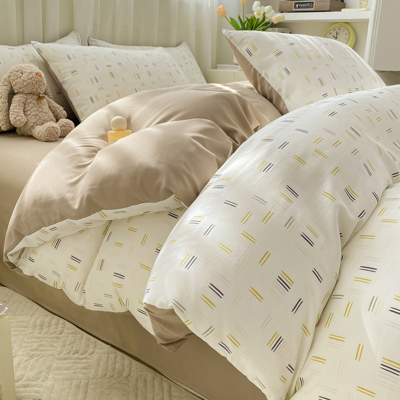 A-grade mother and baby grade four-piece set double-layer yarn pure washed cotton full quilt cover ins style bed sheet dormitory bed sheet 4 three-piece set