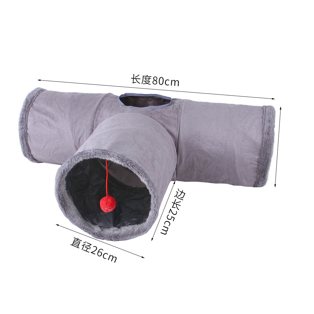 Plush pet cat tunnel cat rattle paper rolling dragon drilling hole foldable suede cat channel cat toy