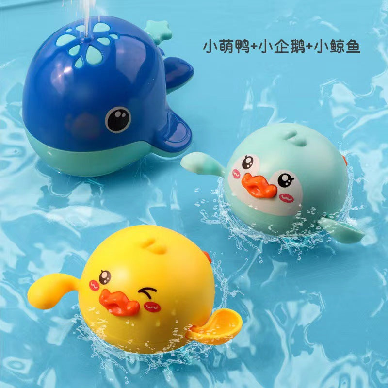 Douyin hot selling children's bathroom water swimming little penguin crab chain cool swim baby bath water toys