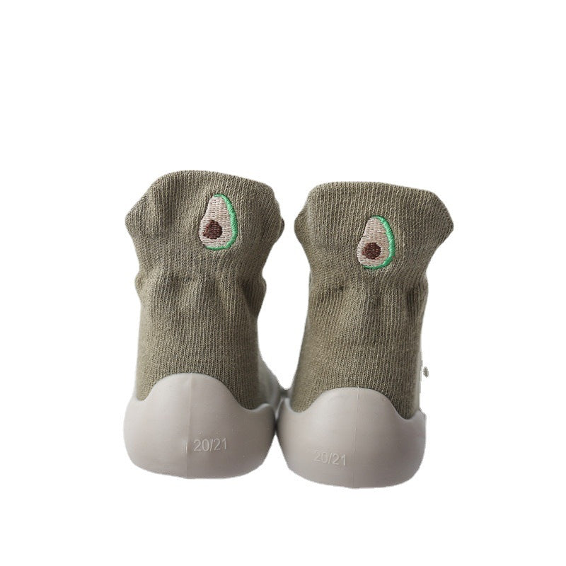 2023 Autumn New Soft Sole Baby Toddler Shoes Knitted Embroidered Baby Floor Socks Shoes Avocado Children's Socks