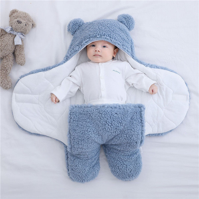 Autumn and winter newborn baby padded bag, newborn baby anti-starter, anti-kick sleeping bag, swaddled baby bear with Velcro