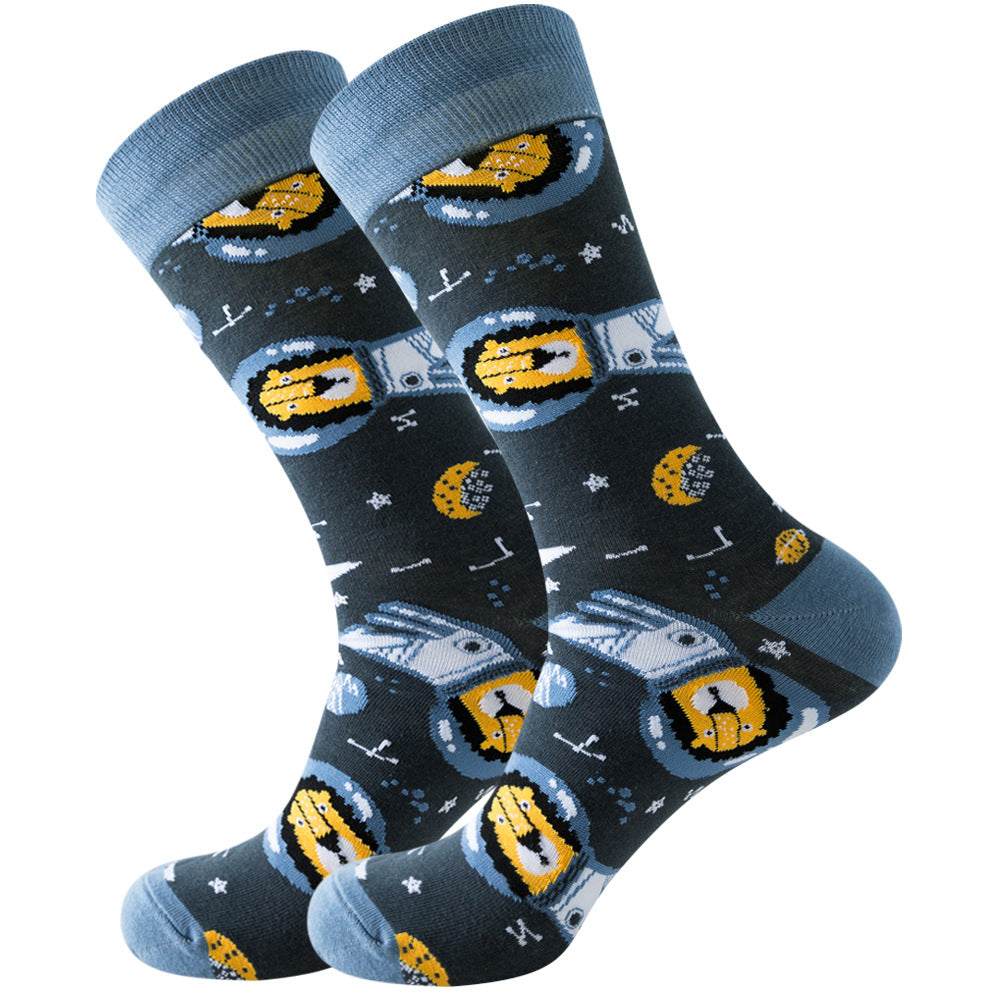 Original design Amazon autumn and winter animal socks astronaut men's socks geometric women's socks Halloween mid-calf socks