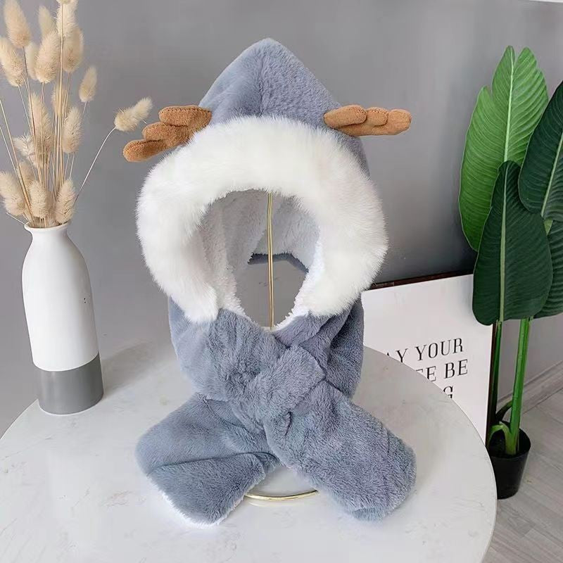 Winter children's hat scarf one-piece thick warm baby cute baby boys and girls animal windproof ear protection hat