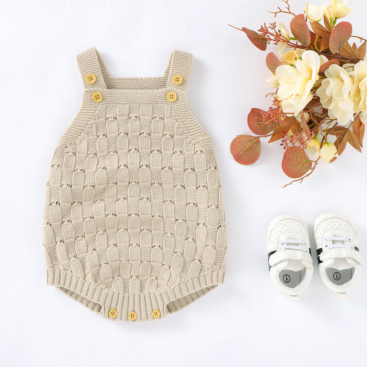 ins hot sale spring and summer new solid color sling romper, baby knitted cotton one-piece romper, romper, romper