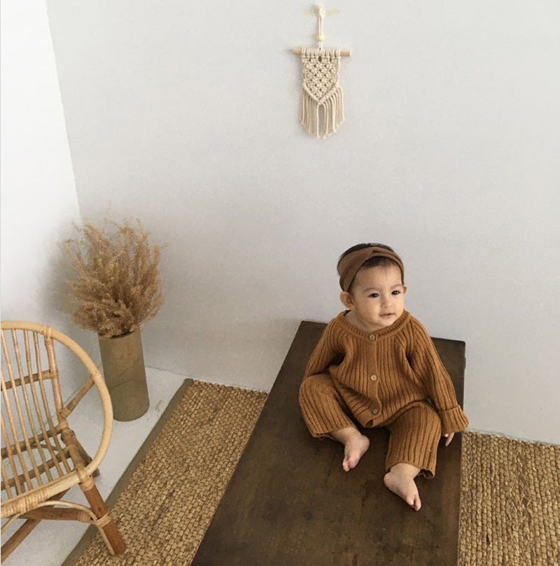 Korean style ins style baby autumn and winter clothing for men and women baby long-sleeved knitted one-piece romper sweater outdoor clothing