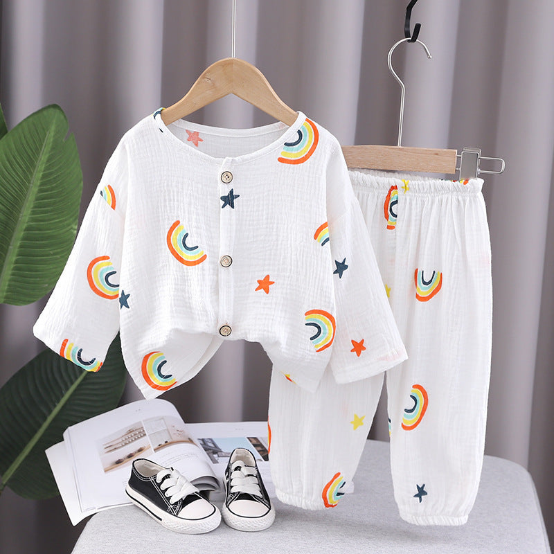2022 Summer Baby Pajamas Set Casual Cartoon Boys and Girls Air Conditioning Clothes Class A Safety Home Clothes Two-piece Set
