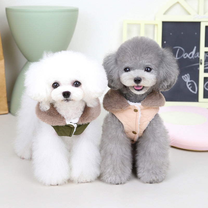 Pet clothing dog clothes autumn and winter new vest cat puppy pet clothes 22 fur collar three-color cotton coat
