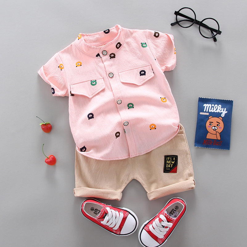 Cross-border children's clothing source manufacturers wholesale summer Korean version of thin baby suits cartoon trendy casual two-piece suits