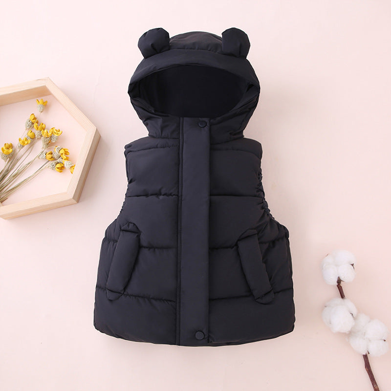 Children's hooded vest for boys and girls autumn and winter outerwear down cotton kindergarten clothes baby cute ear waistcoat