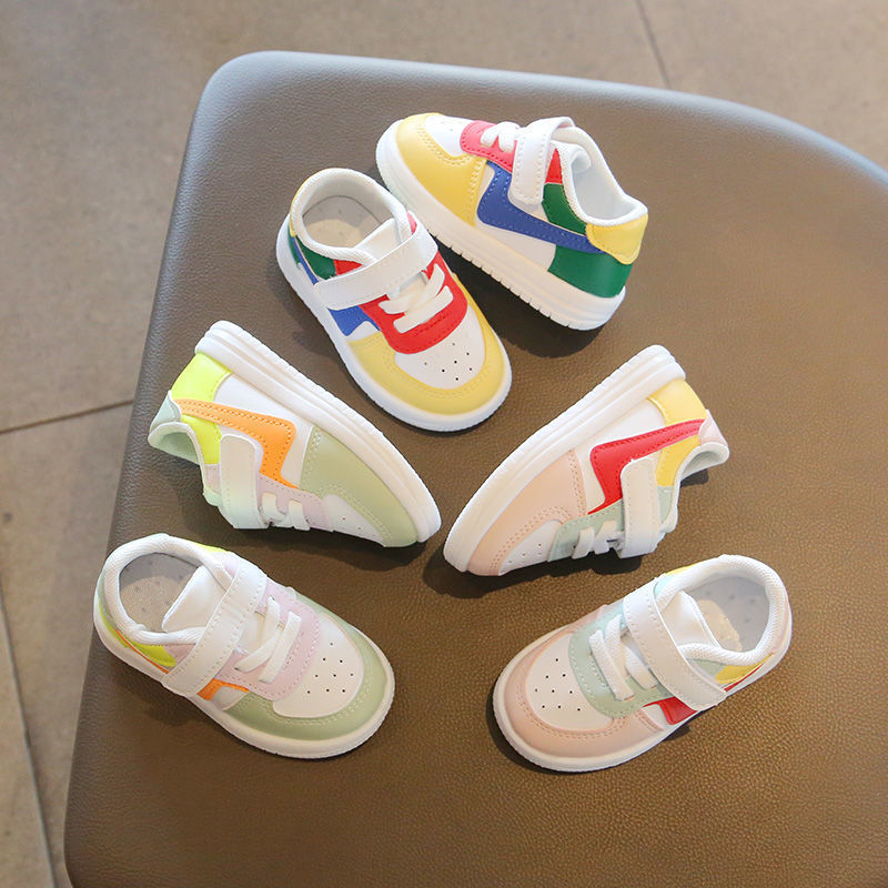 Children's spring and autumn white shoes breathable boys' toddler shoes color matching children's girls soft sole baby shoes