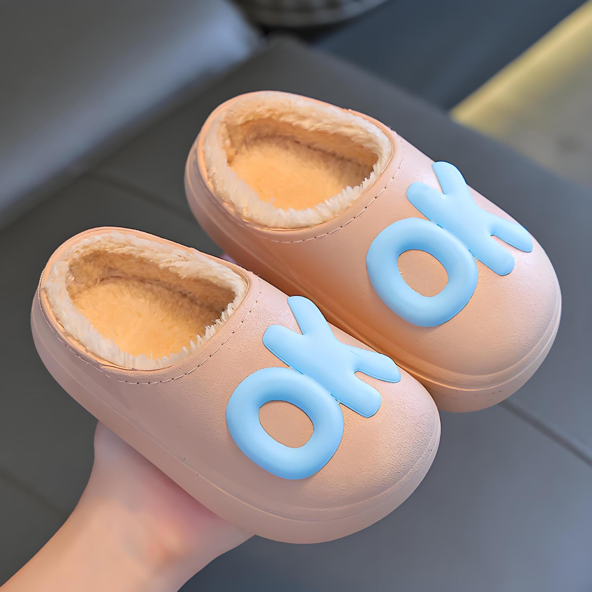 Winter waterproof, non-slip and warm for kids girls cartoon parent-child furry boys baby children cotton slippers