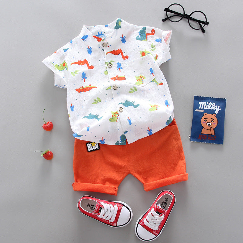 Cross-border children's clothing source manufacturers wholesale summer Korean version of thin baby suits cartoon trendy casual two-piece suits