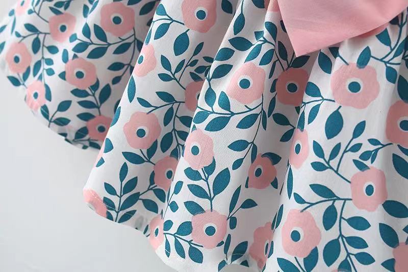 Summer 2022 new Korean version of the sling dress female baby print bowknot princess dress one piece on behalf of 1070