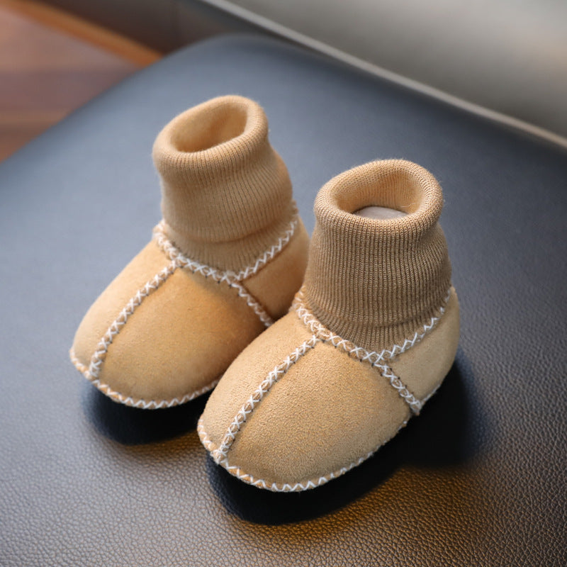 Sheepskin and fur integrated baby shoes and socks keep warm and velvet autumn and winter baby cotton shoes soft soles will not fall off toddler shoes newborn