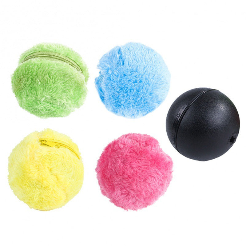 Pet dog cat plush rolling toy plush ball rolling ball fur ball smart dust removal toy rolling ball