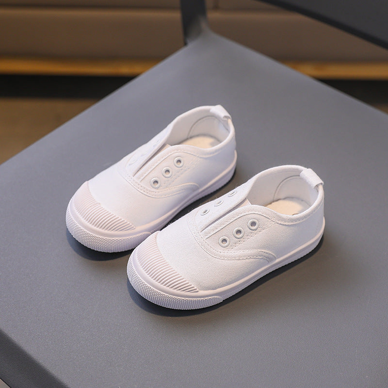 Children's shoes spring and autumn new one-step children's canvas shoes baby soft-soled shoes student kindergarten white indoor wholesale