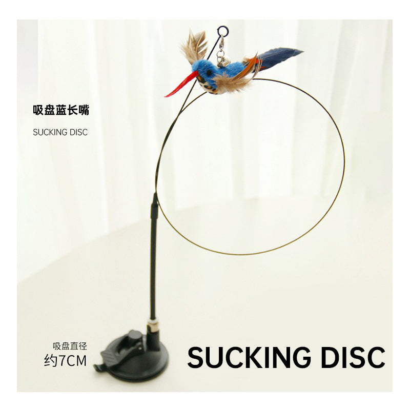Cat Self-Hi Toy Bell Long Pole Cat Amusement Stick Strong Suction Cup Feather Replacement Head Cat Toy Pet Supplies