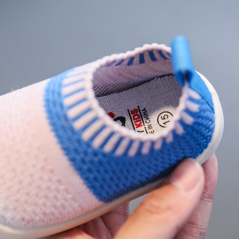 Baby toddler shoes soft bottom breathable flying woven spring and autumn baby shoes 2021 new one-year-old 1-3 non-slip knitted